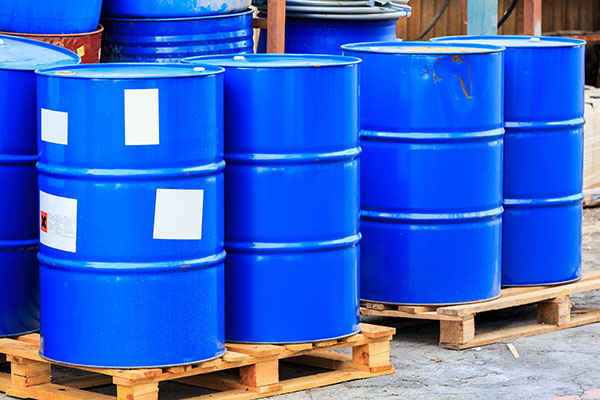 blue hazardous materials drums