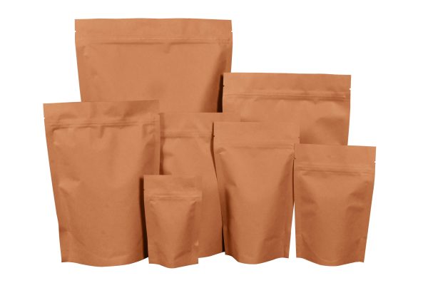 A set of brown packaging pouches