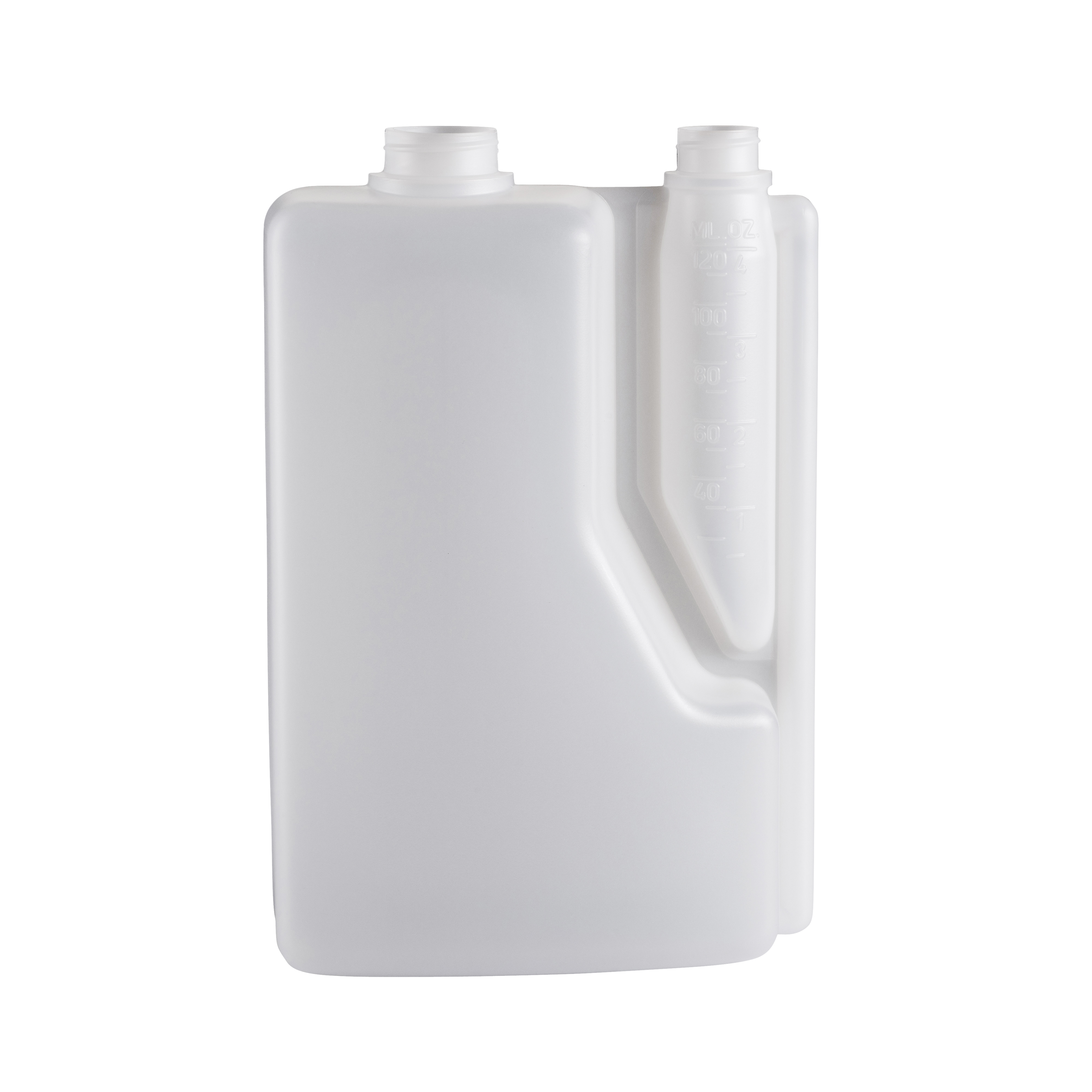 Translucent liquid container with two spouts