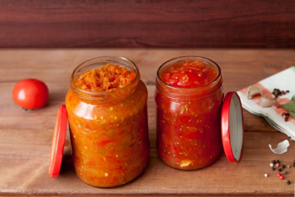 Tomato Sauce stored in glass jars